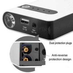 Portable Emergency battery booster jump starter with 12000mAh capacity.