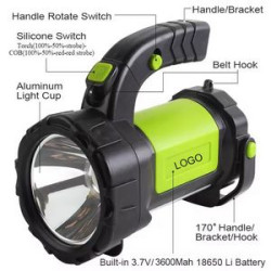 Rechargeable Bright Camping FlashLight for Emergency W/800LM, 3600mAh Capacity Battery Powered