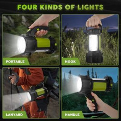 Rechargeable Bright Camping FlashLight for Emergency W/800LM, 3600mAh Capacity Battery Powered
