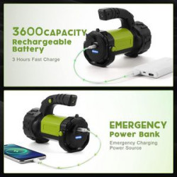Rechargeable Bright Camping FlashLight for Emergency W/800LM, 3600mAh Capacity Battery Powered