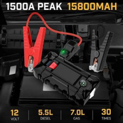 Portable Emergency battery booster Emergency 1500A Peak jump starter 15800mAh battery charger.