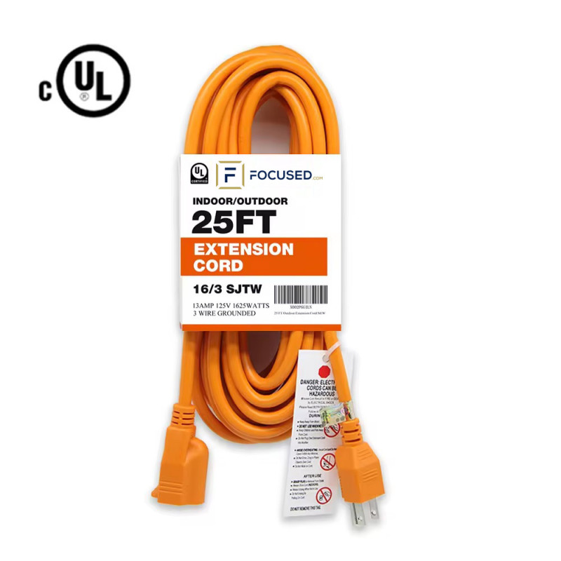 UL Listed 25' 16/3 SJTW 16AWG 3prong 13A 125V Extension Cable