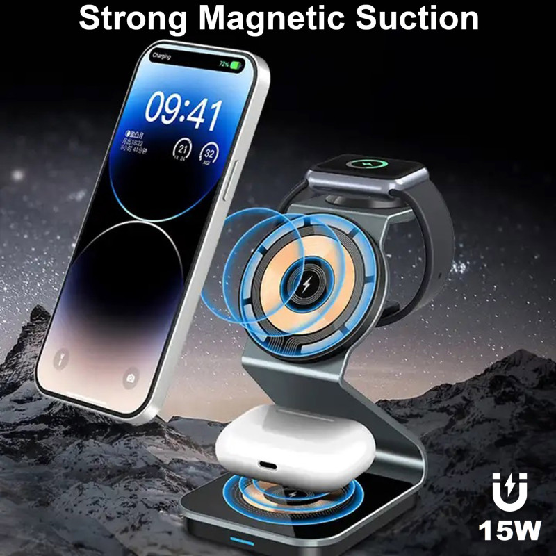 Punk designed 15W 3 in one Magnetic Wireless Charger