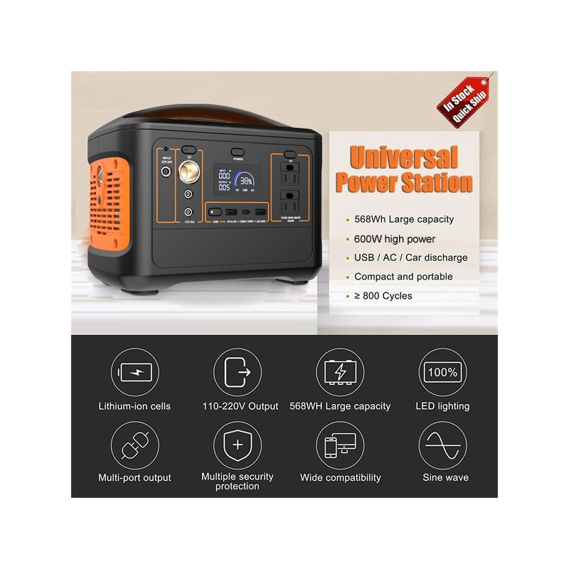 153600mAh Outdoors Solar Generator w/120V Pure Sine Wave