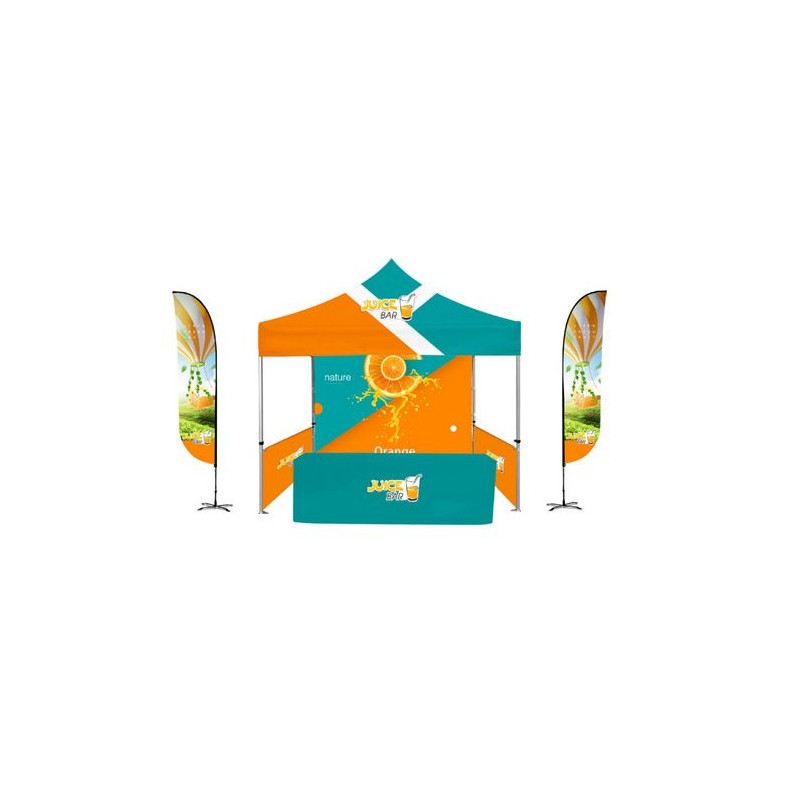10x10' Premium Canopy Kit w White Steel Frame, Dye Sub Canopy, Full Wall ,2 Half Walls, 12ft, & 6'
