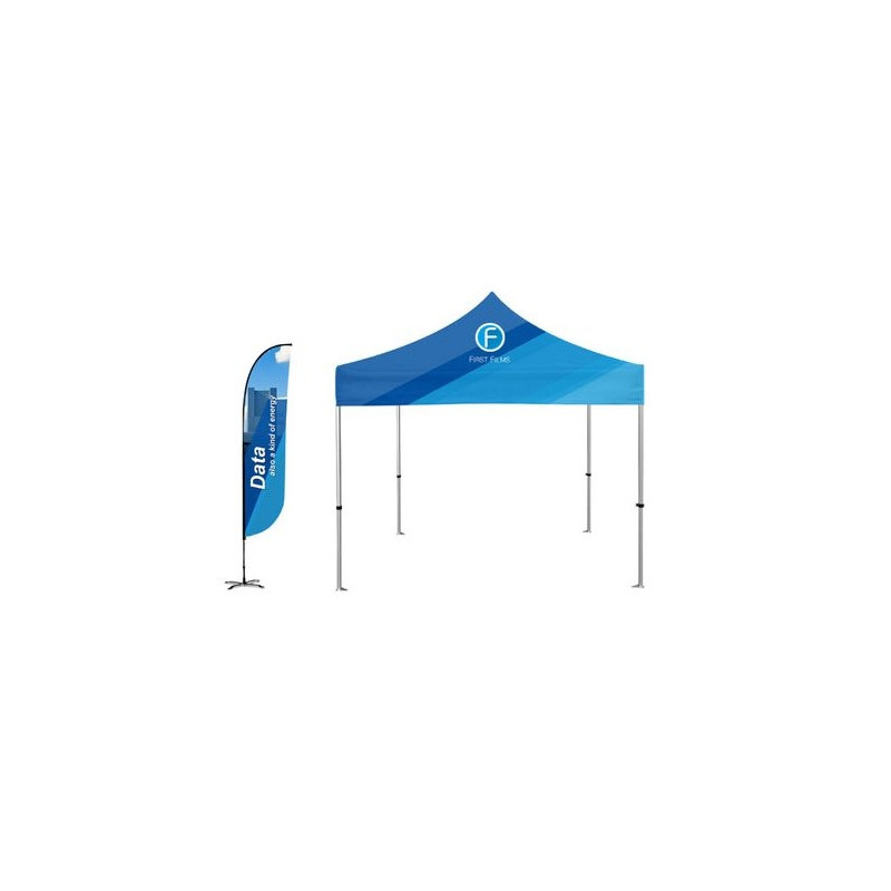10x10' Standard Canopy Kit w Standard Hex Aluminum Frame, Dye Sub Canopy &12' 2-sided Feather Flag
