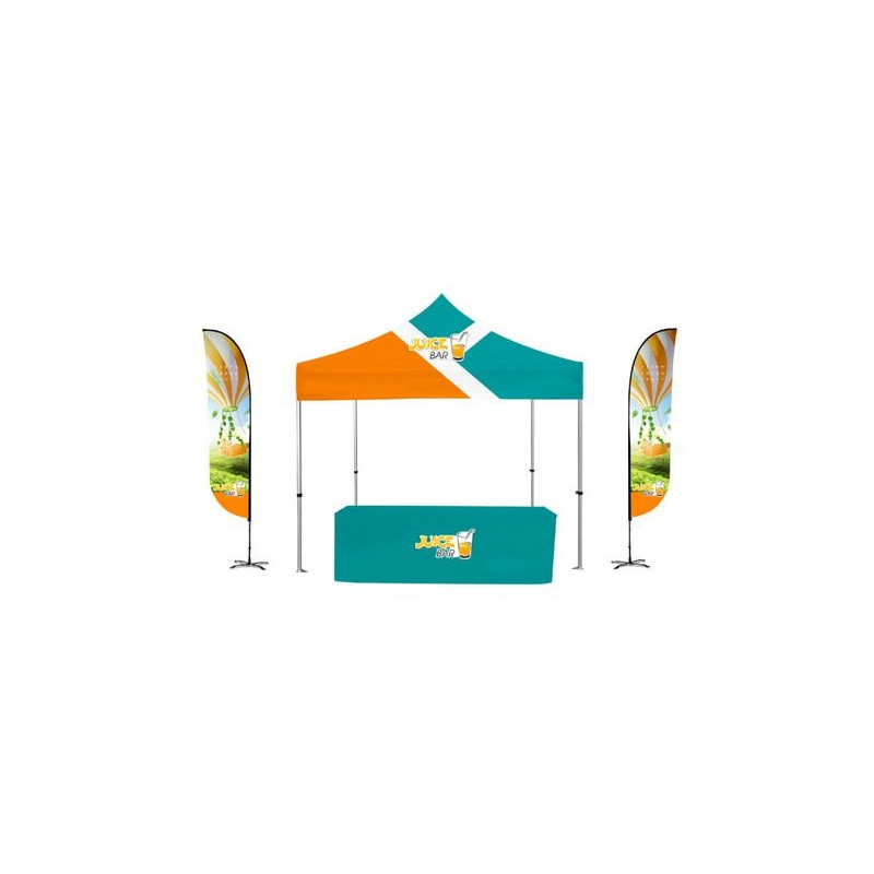 10x10' Deluxe Canopy Kit w Standard Hex Aluminum, Dye Sub Canopy, 12' 2-sided Feather Flag & 6'