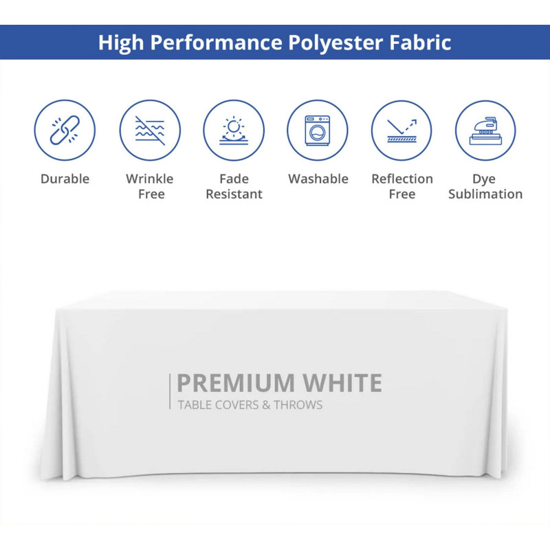Premium White Table Covers & Throws - 3 sided (4' x 2.5')
