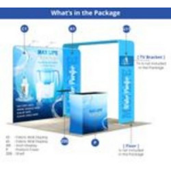 10' Inline Trade Show Booth – Portable Backwall Display with LED Lights & Counter