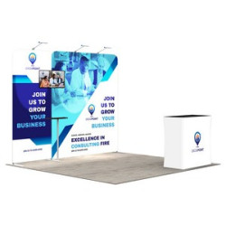 10' Inline Trade Show Booth – Modular Display with LED Lights, Monitor Mount & Counter