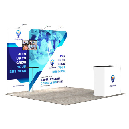 10' Inline Trade Show Booth – Modular Display with LED Lights, Monitor Mount & Counter