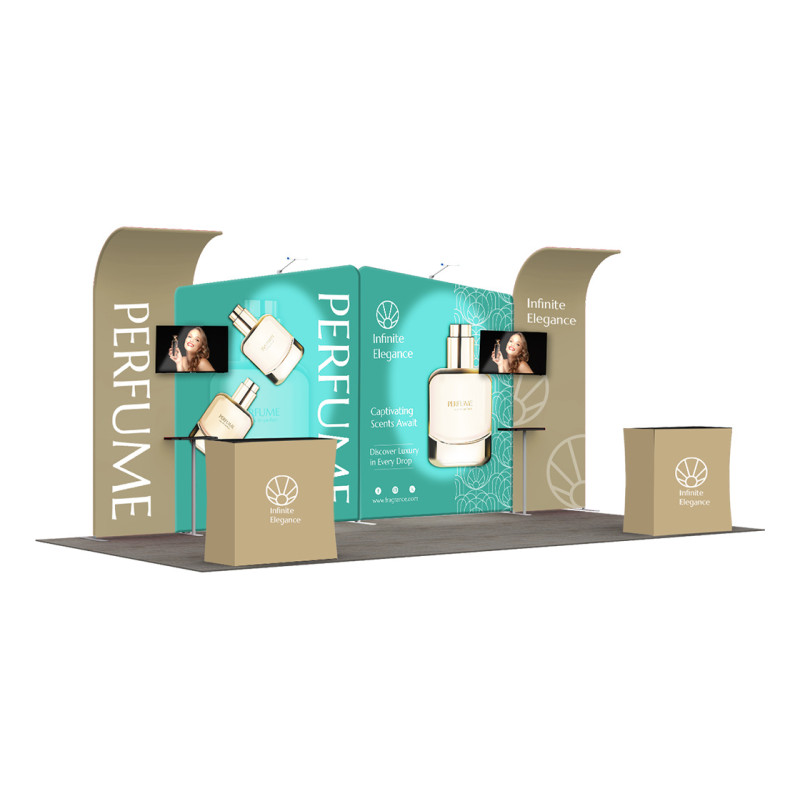 20' Inline Trade Show Booth – Curved Backwall with Dual Counters