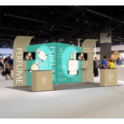 20' Inline Trade Show Booth – Curved Backwall with Dual Counters