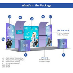20' Inline Trade Show Booth – Modular Fabric Display with Podium, Shelves & LED Lights