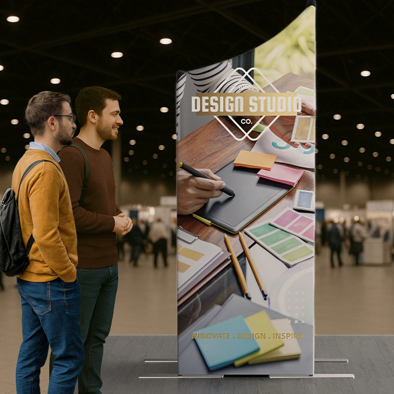 6.5' Magnetic Modular Fabric Display- Two Sloped & Straight Banner Stands (Double Sided)