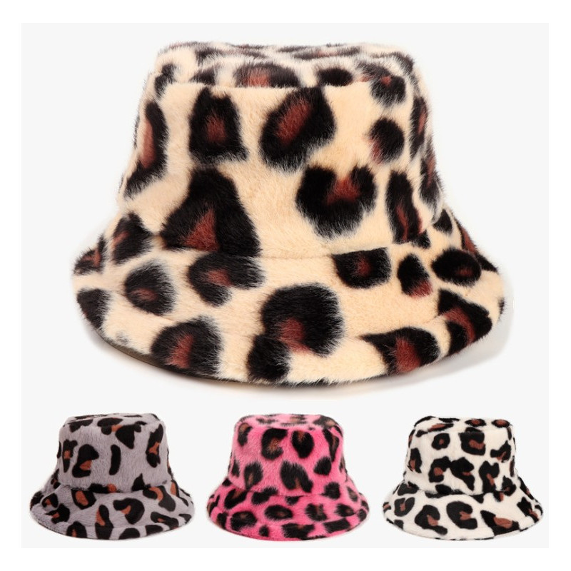 New Plush Leopard Pattern Bucket Hat Winter