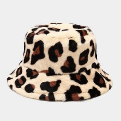 New Plush Leopard Pattern Bucket Hat Winter