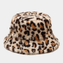 New Plush Leopard Pattern Bucket Hat Winter