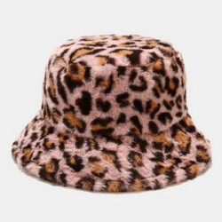 New Plush Leopard Pattern Bucket Hat Winter
