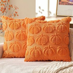 Throw Pillow Covers Pumpkin Fall Decorative Soft Fur