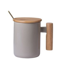 12Oz Ceramic Coffee Mug With Lid And Spoon