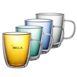 12 Oz Colored Double Walled Glass Coffee Mugs