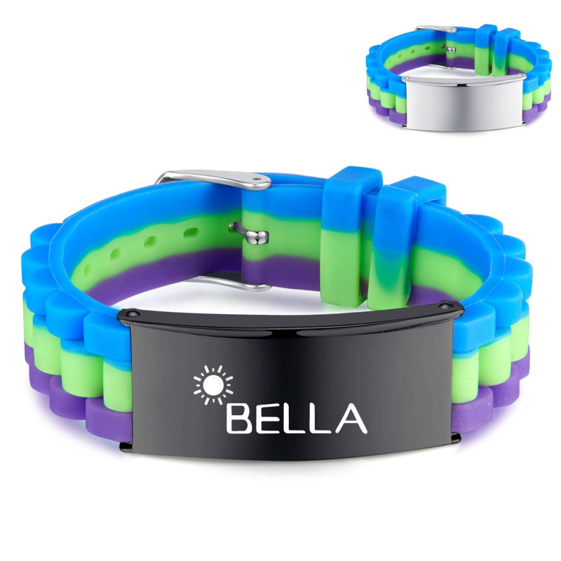 Silicone stainless steel multi-color bracelet