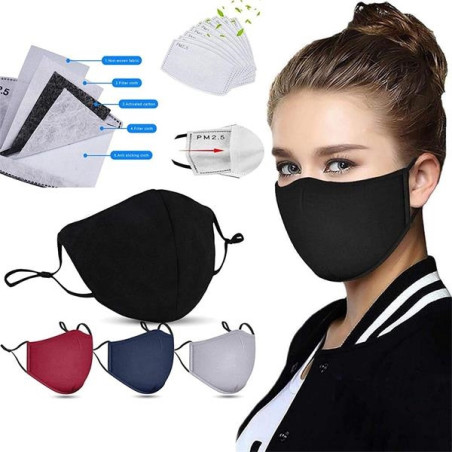 3-Ply washable and Reusable Cotton Face Mask with 2 filters