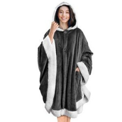 Poncho Hooded Blanket Wrap with Pockets Sherpa Fleece