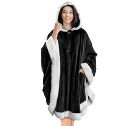 Poncho Hooded Blanket Wrap with Pockets Sherpa Fleece
