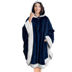 Poncho Hooded Blanket Wrap with Pockets Sherpa Fleece