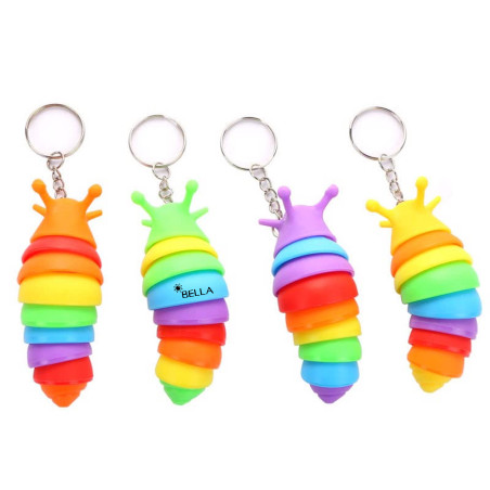 Caterpillar squishy stress reliever keychain with closure