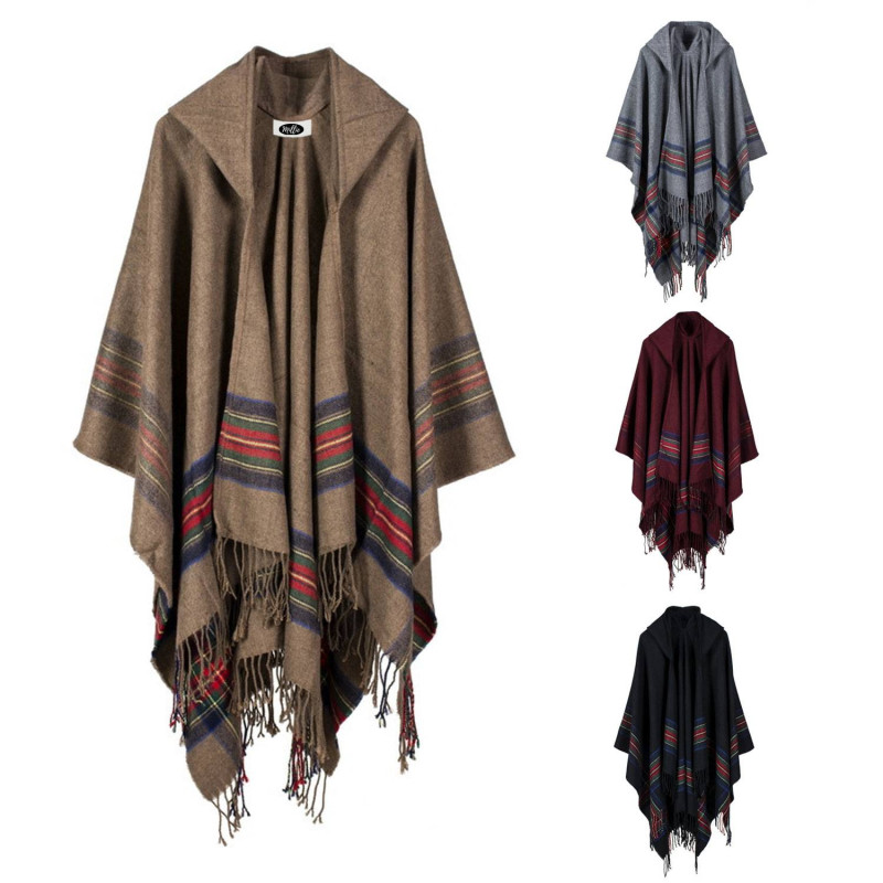 Fashionable Striped Shawl with Luxurious Tassels
