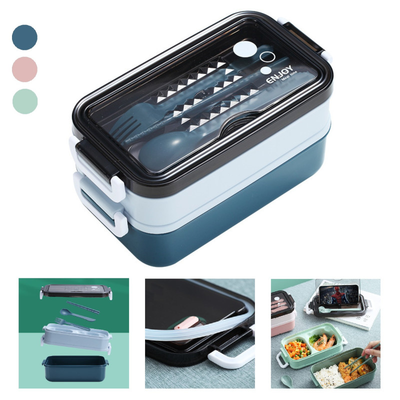 PP Double Decker Lunch Box with Utensils