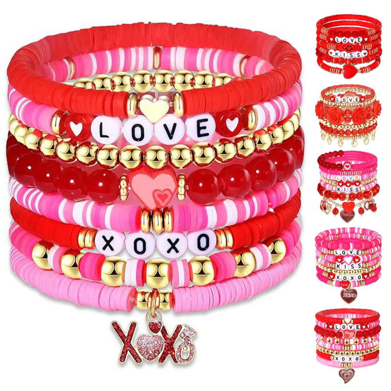Acrylic Plastic Pink heart pendant beaded bracelet