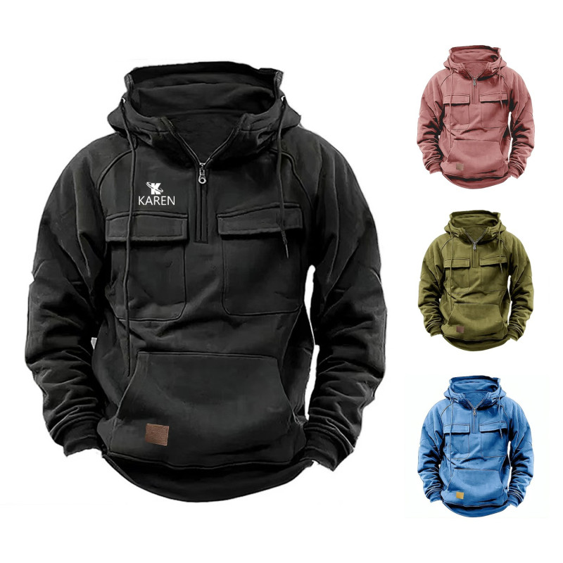 Men's Casual Zip Double Pocket Hooded Sweatshirt