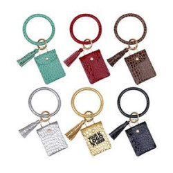 PU Leather Tassel Bracelet ID Credit Cards Holder Keychain
