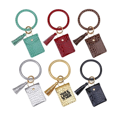PU Leather Tassel Bracelet ID Credit Cards Holder Keychain