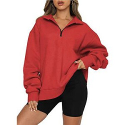 Womens Oversized Half Zip Pullover Long Sleeve Sweatshirt