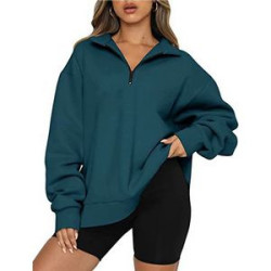 Womens Oversized Half Zip Pullover Long Sleeve Sweatshirt