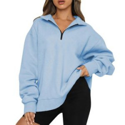 Womens Oversized Half Zip Pullover Long Sleeve Sweatshirt
