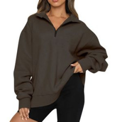 Womens Oversized Half Zip Pullover Long Sleeve Sweatshirt