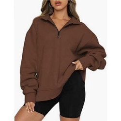 Womens Oversized Half Zip Pullover Long Sleeve Sweatshirt