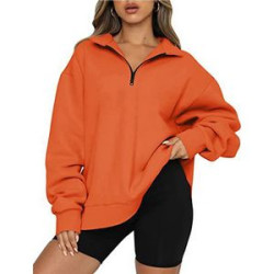 Womens Oversized Half Zip Pullover Long Sleeve Sweatshirt