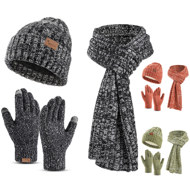 Beanie+Long Scarf+Touch Screen Gloves Set for Women Men