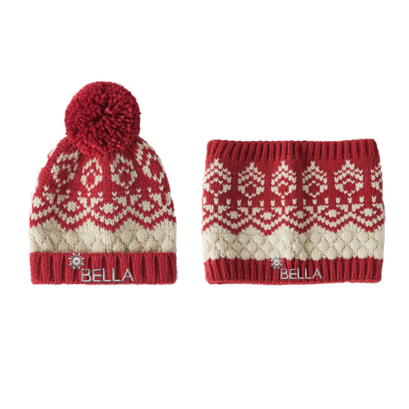 Christmas knitted hat neck bib two-piece for Girls and Boys
