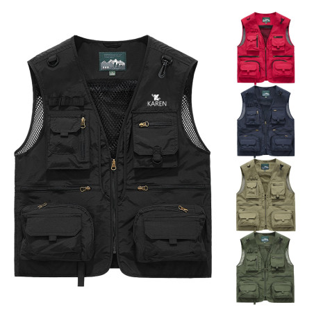 Men's Solid Sleeveless Jacket W/ Multi Pocket