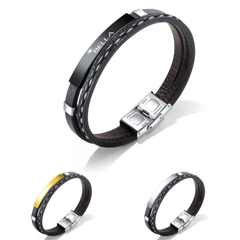 Stainless steel smooth cowhide bracelet