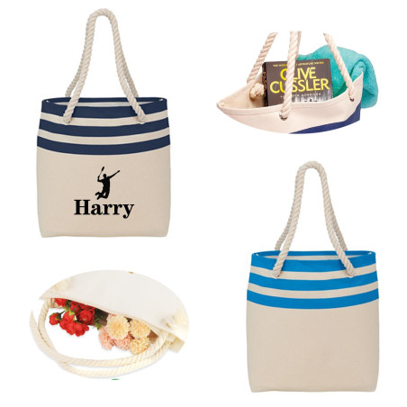 Stripe Canvas Cotton Rope Tote Bag