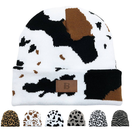 Spotted Knit Cap Cow Stripes Beanie